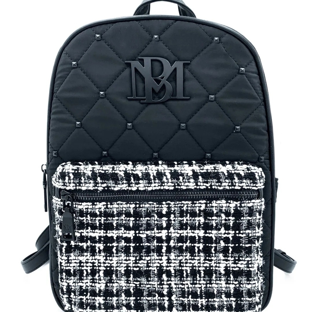 Badgley Mischka Black Quilted Backpack with Tweed Accent